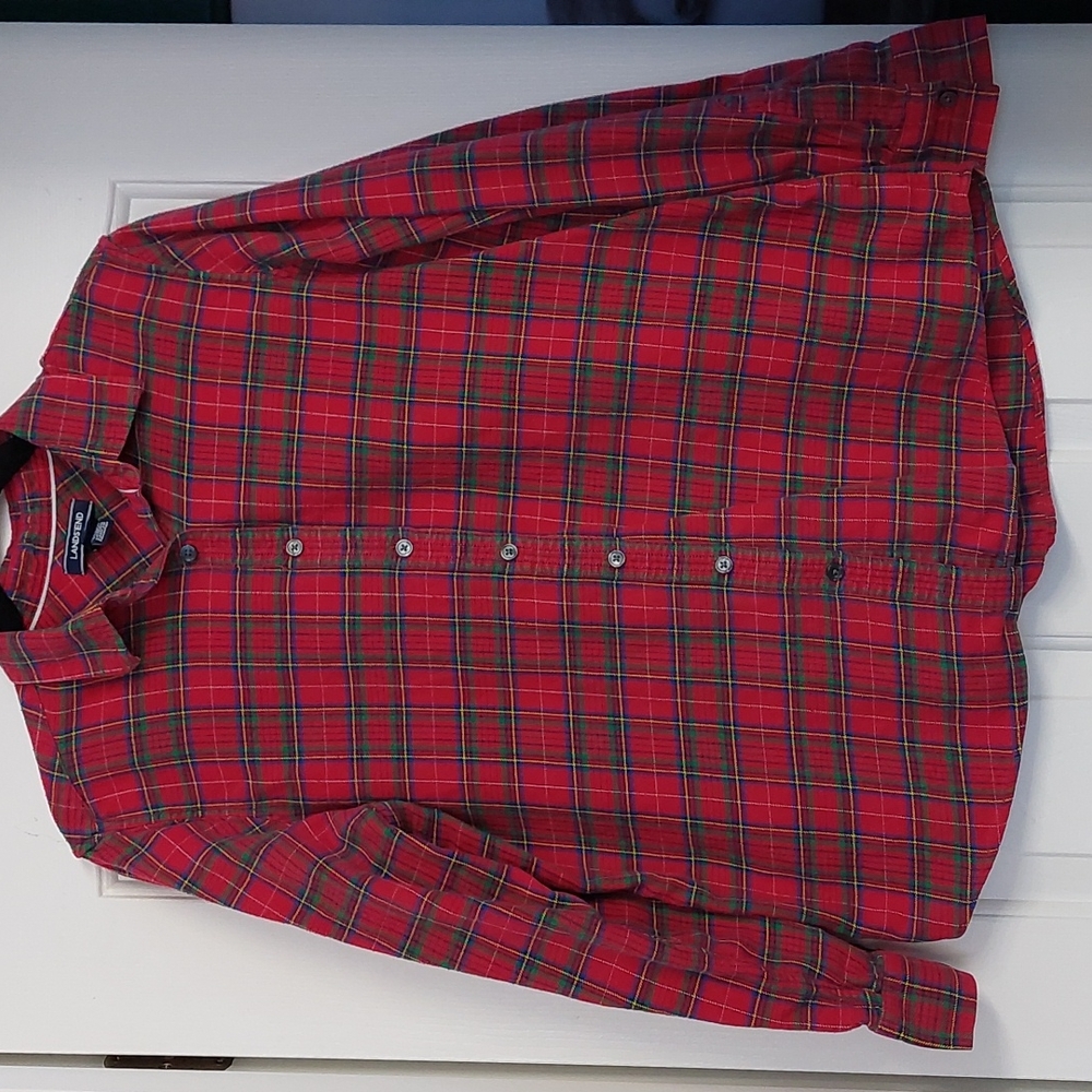 Lands' End Red Flannel Plaid Button Down Shirt Size 14